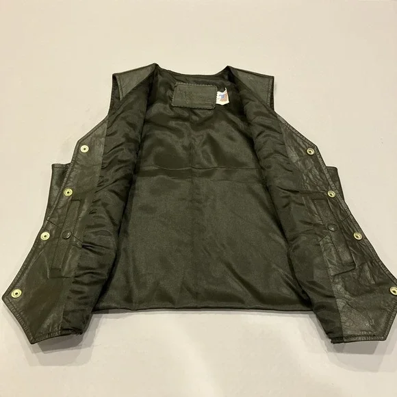 Branded Garments Black Leather Vest Joe Camel Cigarettes Logo Women's L Pockets - Picture 5 of 12